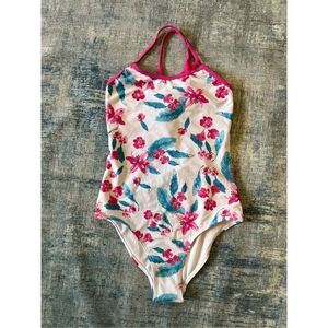 NWT! Snapper Rock White Pink Tropical Floral One Piece Swimsuit Size 12